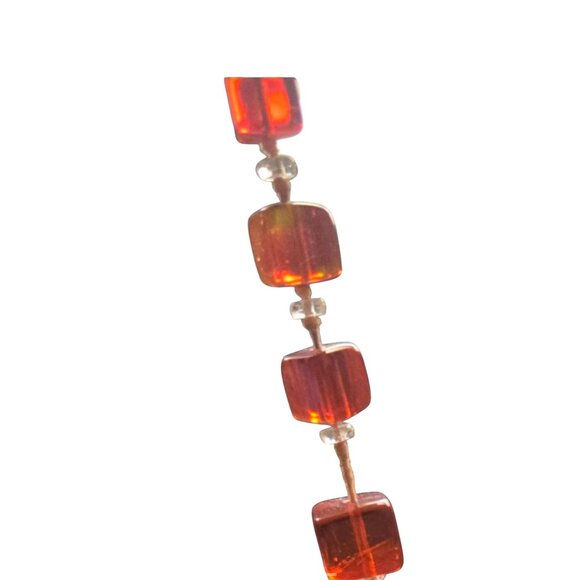 Vintage Cherry Red Lucite Necklace Square Beads Mid Century Glow - Picture 7 of 8